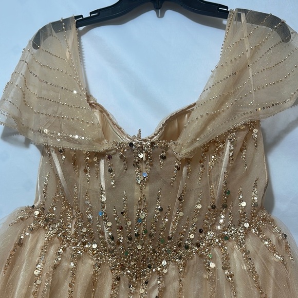 Cinderella Gold Sequin Embellished Prom Gown - Picture 4 of 13